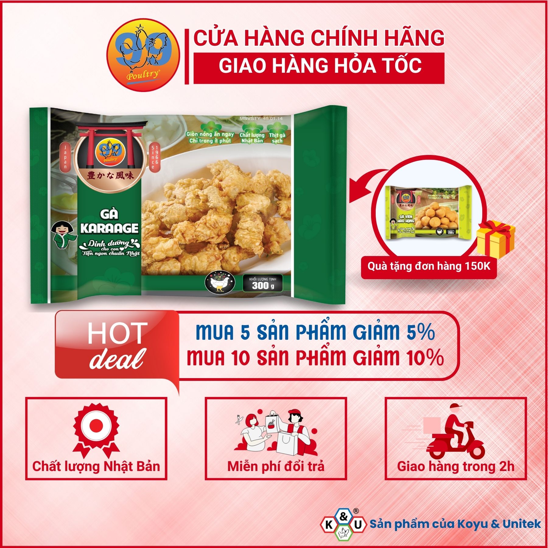 Gà karaage gà rán tẩm bột làm từ phi lê đùi gà 99poultry gói 300gr