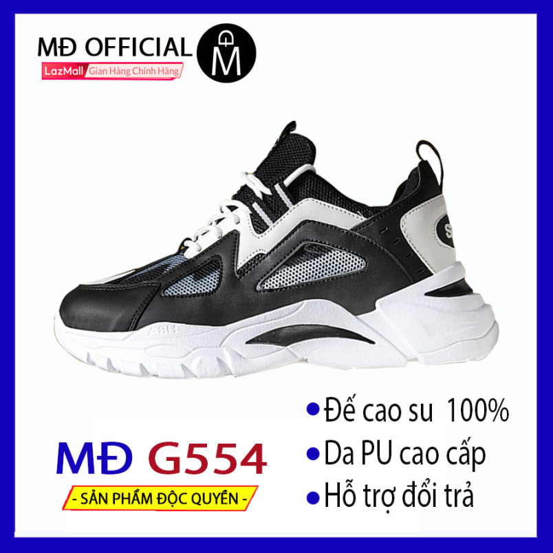 Giày sneaker nam MĐ G554 phản quang, phối màu trắng đen cá tính giá rẻ