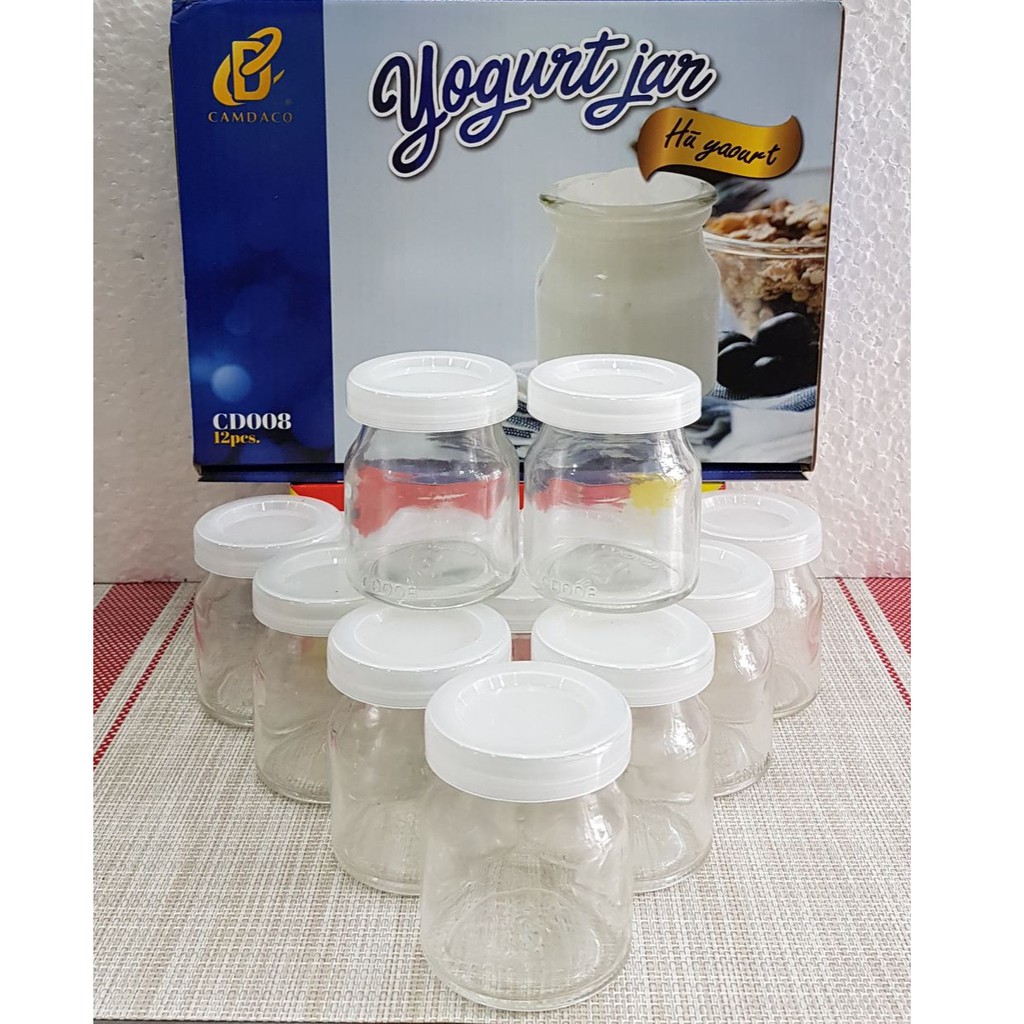 Bộ 12 hủ làm sữa chua_ Yogurt ( thủy tinh Kèm Nắp )