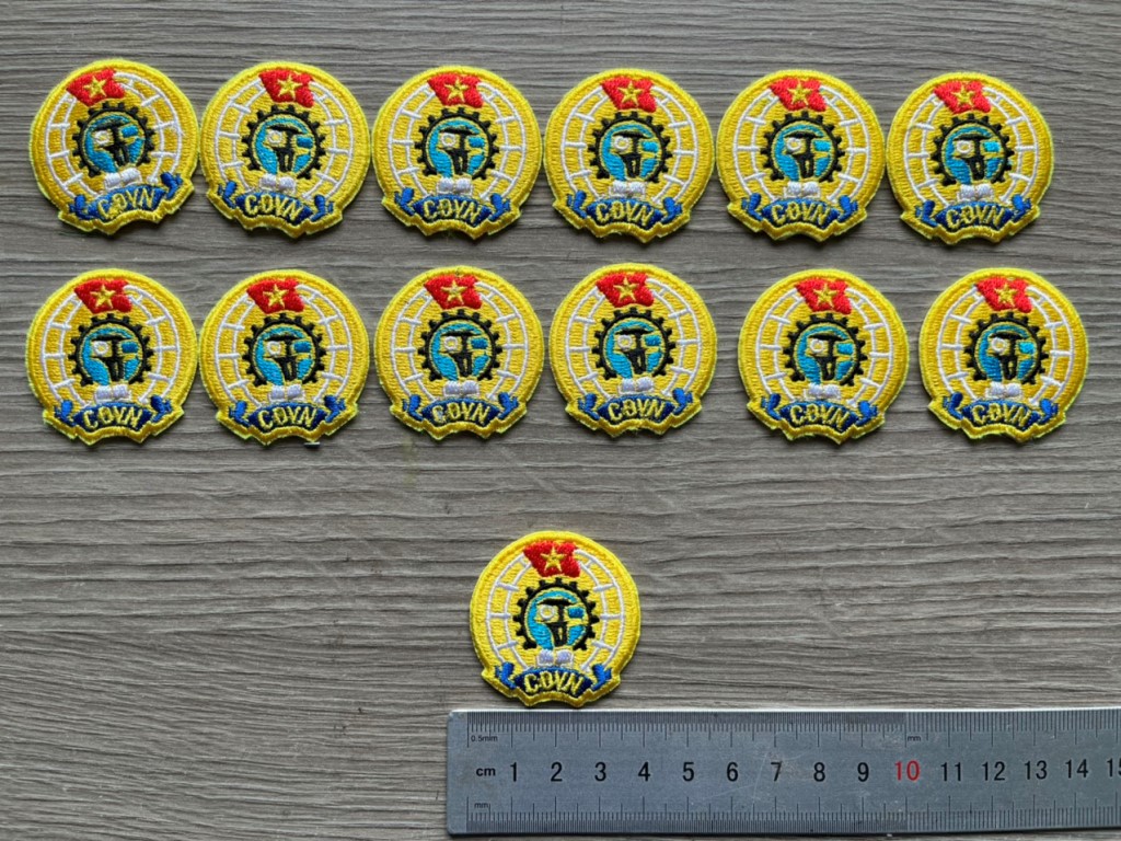 Logo Công Đoàn Việt Nam, Logo CĐVN thêu kích thước 4cm ủi lên áo sơ mi, áo thun