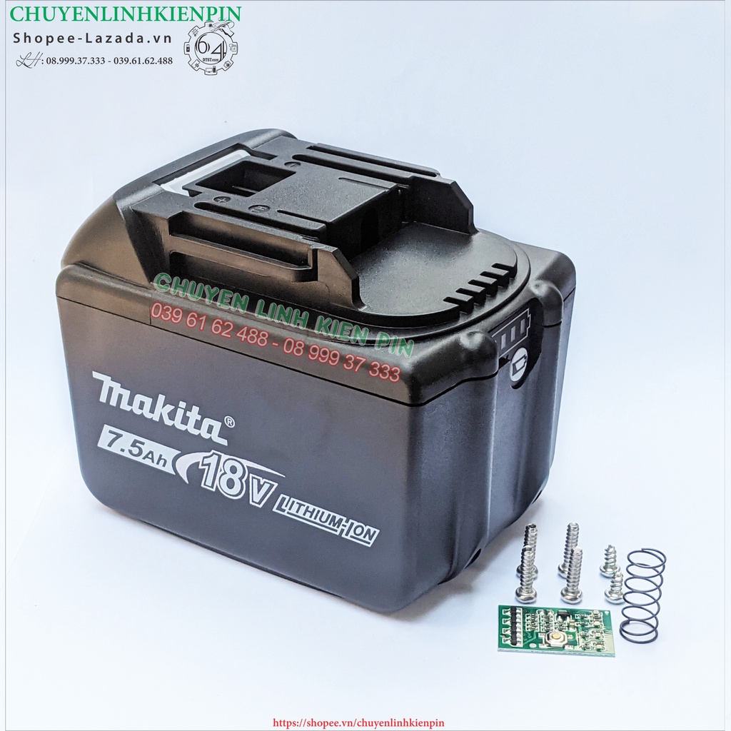 Vỏ Makia Adapter DC 18V 15 cell 3 hàng 18650 có báo pin thay thế Makita