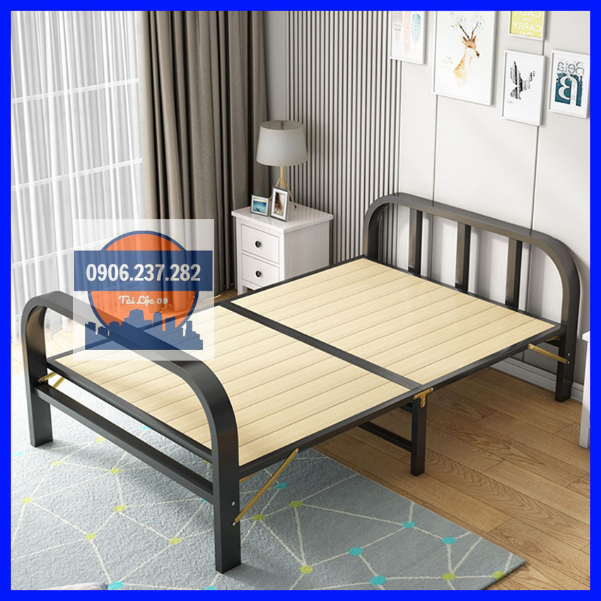 Giường gấp gọn thông minh DICARLO khung kim loại dài 198cm KÈM DÁT GỖ - giường ngủ gấp gọn, giường ngủ khung thép gấp gọn siêu nhẹ