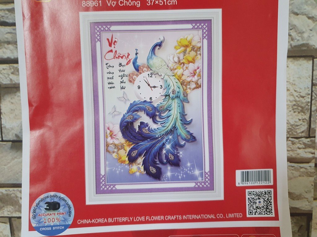 [HCM]Tranh thêu chữ thập vợ chồng công đồng hồ 88961 - kích thước 37 * 51