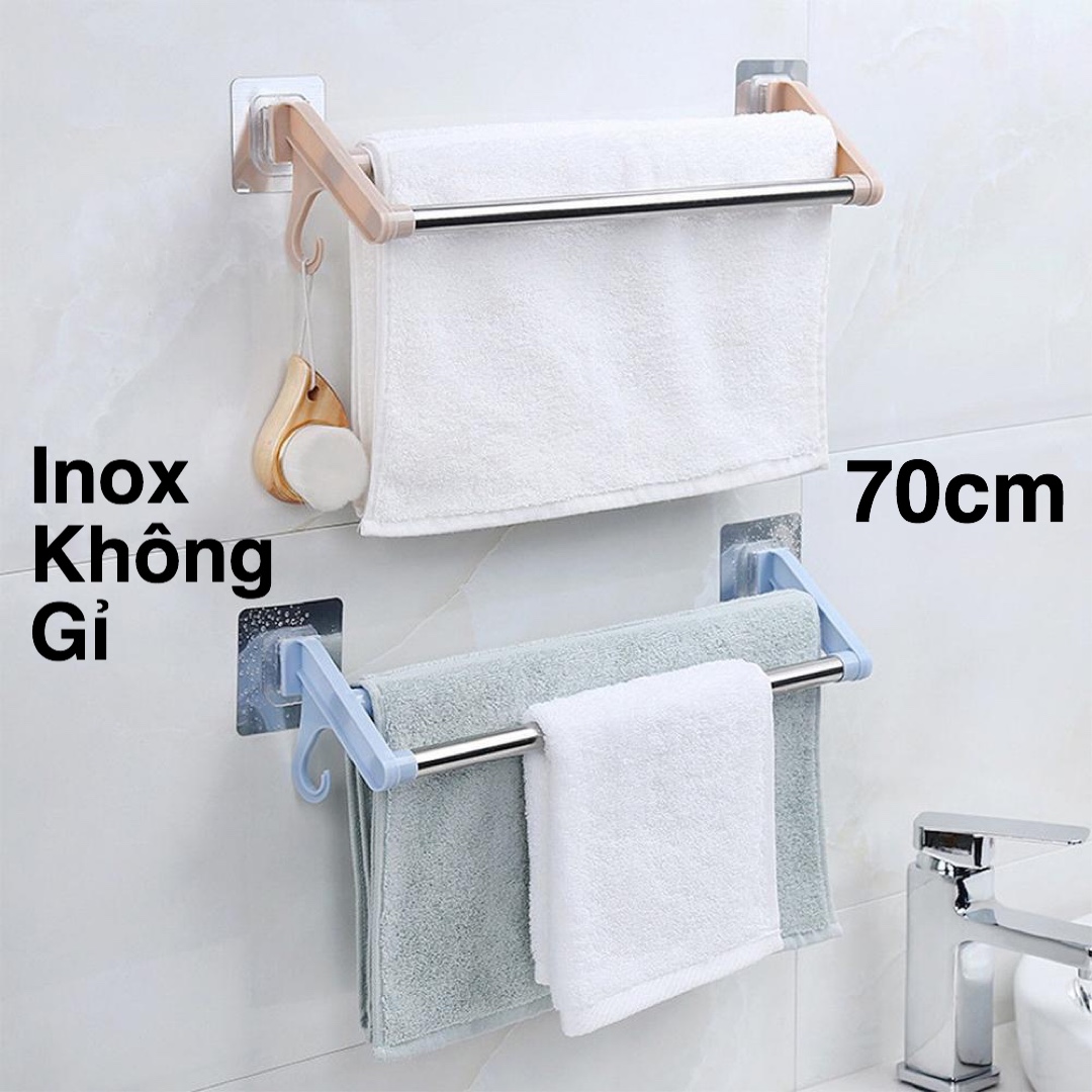 THANH ĐÔI TREO KHĂN TẮM INOX - THANH ĐÔI CÓ THỂ GẤP LẠI CHỊU LỰC CAO - KHÔNG CẦN KHOAN VÍT - CÓ MÓC TREO