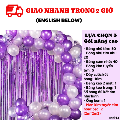 Bộ bong bóng trang trí tiệc sinh nhật màu tím snnl43