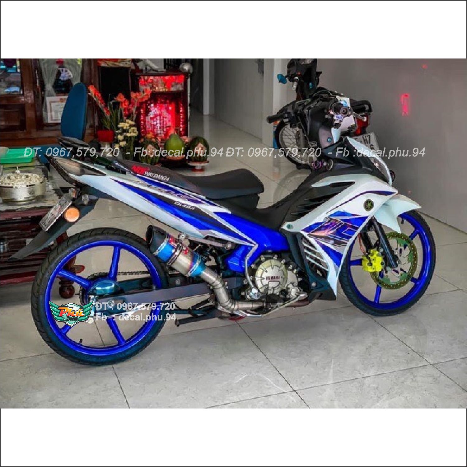 Tem rời xe Exciter 135 LC xanh trắng (l)