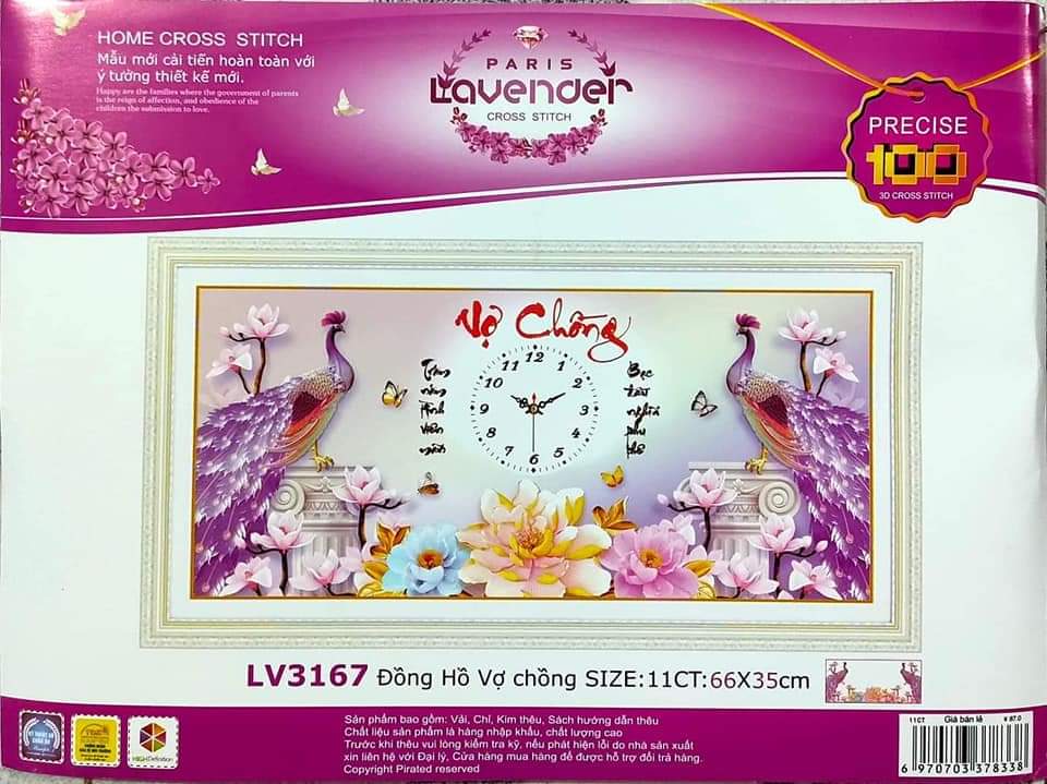 [HCM]Tranh thêu chữ thập vợ chồng công đồng hồ LV3167 - kích thước 66 * 35