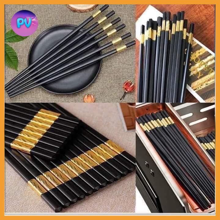 Bộ 10 Đôi Đũa Khảm Vàng Phong Cách Nhật Bản-Bộ Đũa Cao Cấp-Bộ 10 đôi đũa nhựa nhật bản hàn quốc dùng ăn cơm cao cấp khảm vàng chịu nhiệt chống trơn