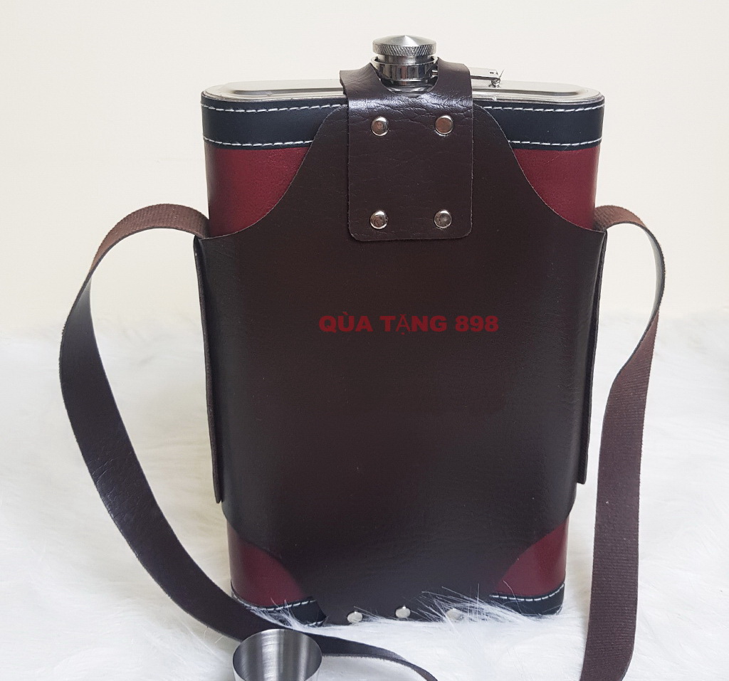 Bình inox đựng rươu bọc da đỏ 2 lít (64oz)