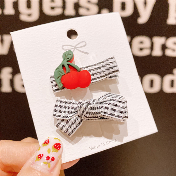 [HCM]Set 2 kẹp nơ cho bé kẻ sọc hoạt hình cực xinh dễ thương phong cách Hàn Quốc - Selenshop