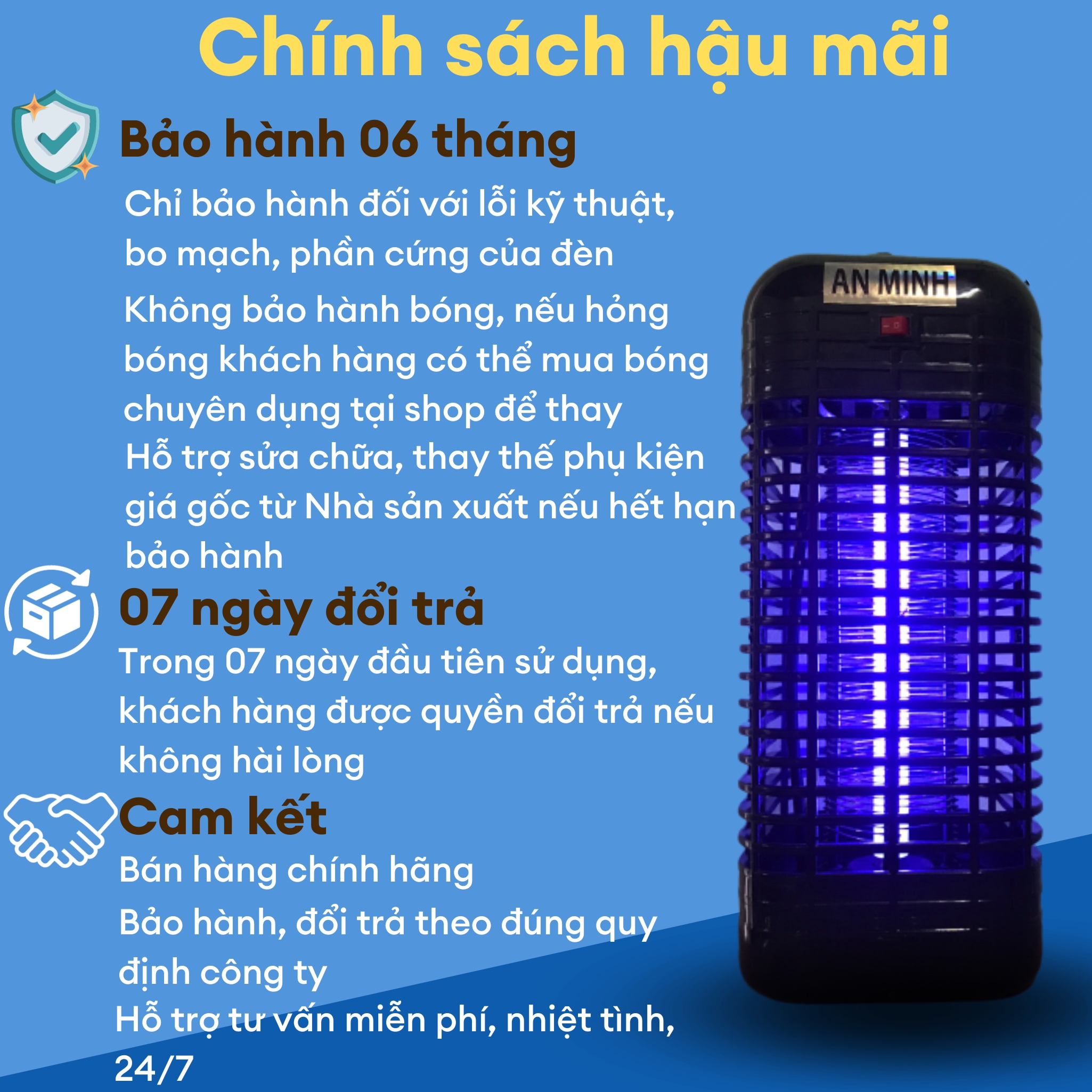 Đèn bắt muỗi và diệt muỗi bảo hành 06 tháng