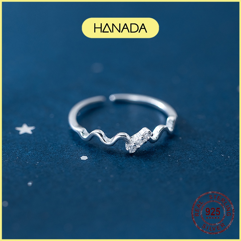 Nhẫn Bạc 925 Hanada Ngón Út zic zac 3 đá 0084