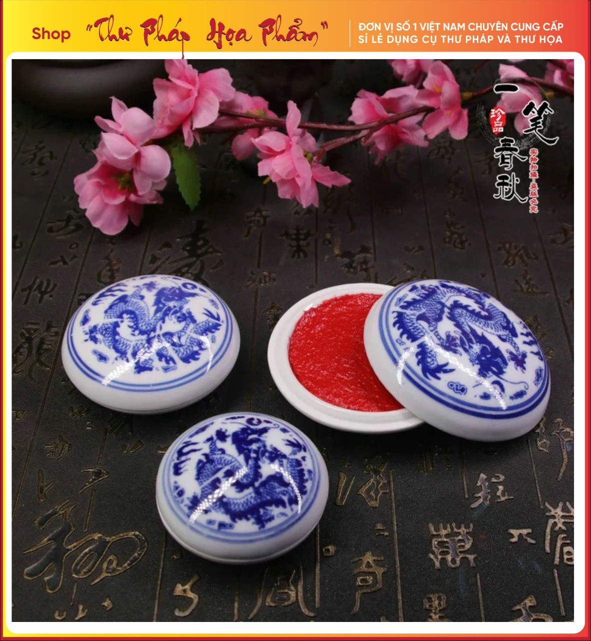 Mực dấu Chu Sa hũ sứ thư pháp họa phẩm