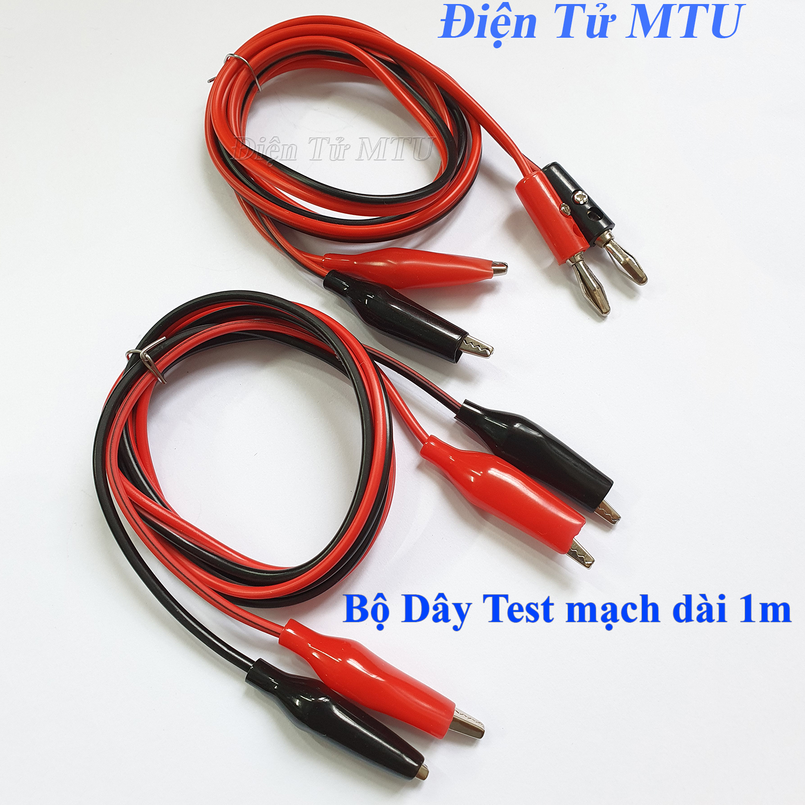 Dây Test Điện Tử 2 Đầu Kẹp Cá Sấu dài 1m (1 cặp dây đỏ & đen)