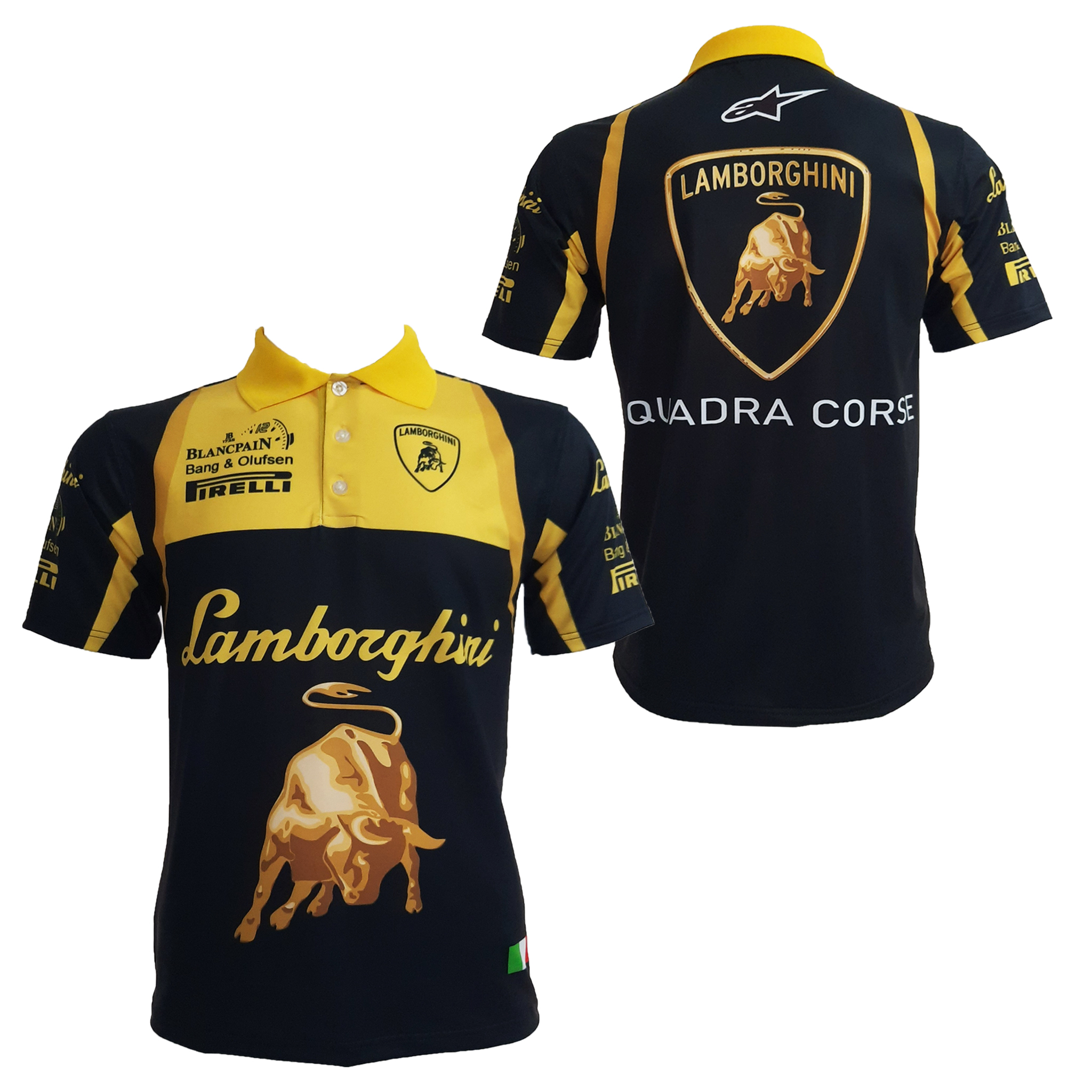 ÁO THUN THỂ THAO NAM CÓ CỔ TEM XE MOTO HỌA TIẾT IN SẮC NÉT MẪU LAMBOGHINI