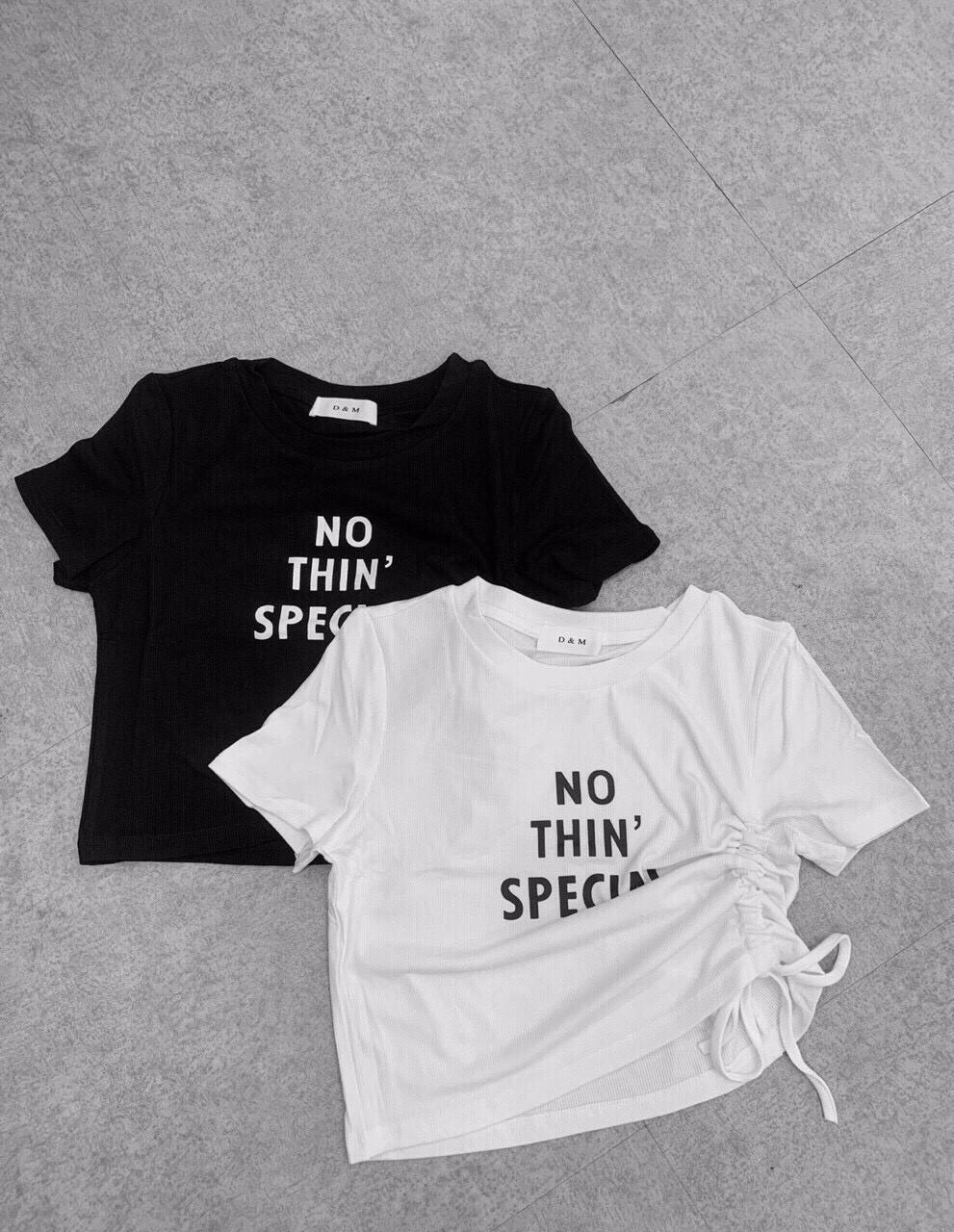 Áo Thun Tay Ngắn Form Croptop Phối Dây Rút 1 Bên Kèm Chữ NOTHIN`SPEACIL Cá Tính TTS0611