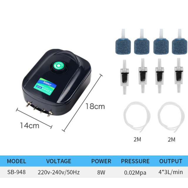 Máy Sủi Oxy 4 Vòi Sobo SB948 (8W-4x3Lít/Phút) - Máy Sủi Oxy Siêu Êm Cho Bể Cá
