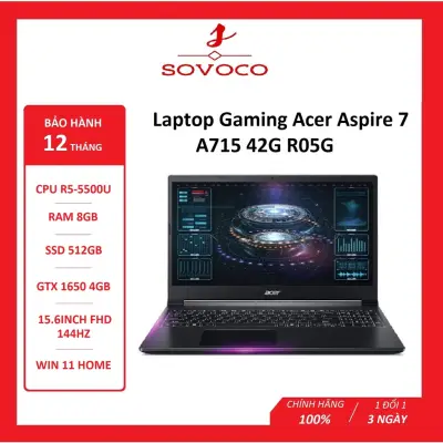 Laptop Acer Aspire A715-42G-R05G (R5-5500U/8GD4/512GB SSD_PCIe/15.6FHD144Hz/IPS/3C/Đen/W11SL/4GD6_GTX1650)- BH 12 tháng