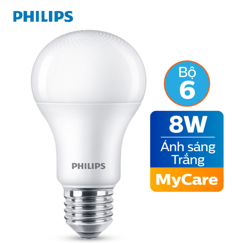 Bộ 6 Bóng đèn Philips LED MyCare 8W 6500K E27 A60 - Ánh sáng trắng