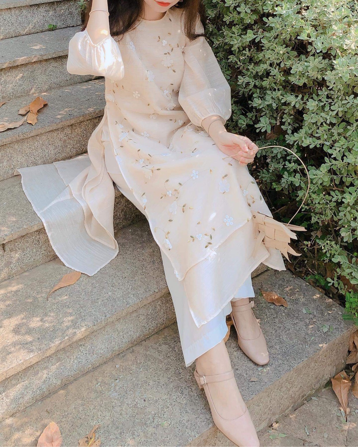 Set áo dài cách tân hoa 3D