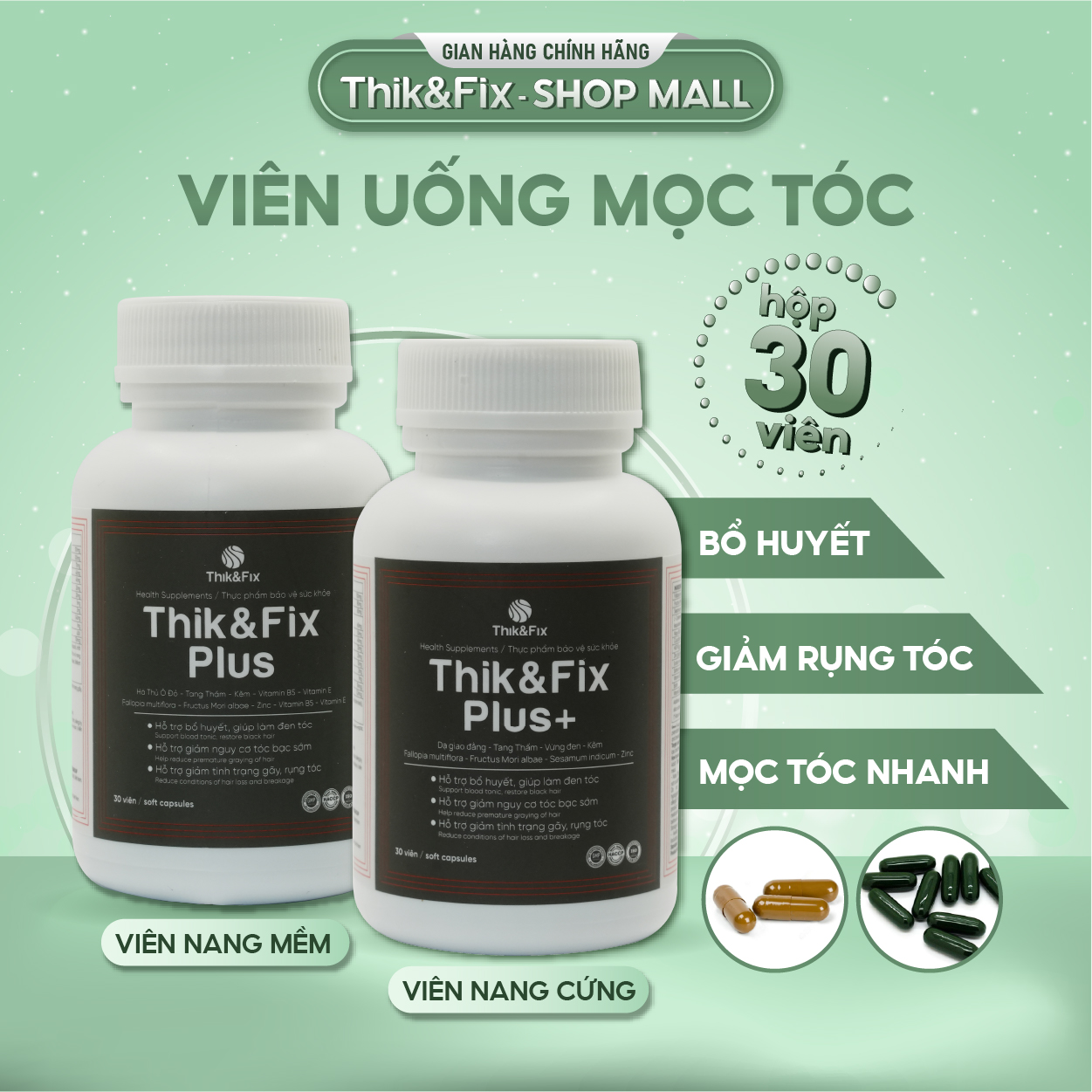 Viên uống mọc tóc thảo dược TKIK&FIX (30 viên nang/hộp)