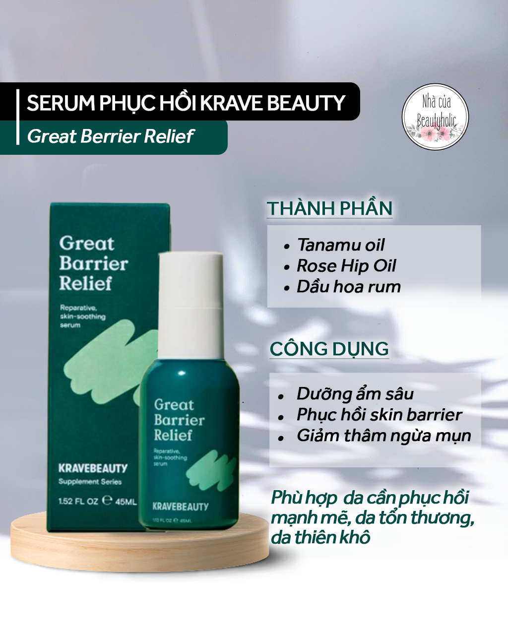 [Nhacuabeautyholic] Tinh chất phục hồi da KRAVE BEAUTY GREAT BARRIER RELIEF