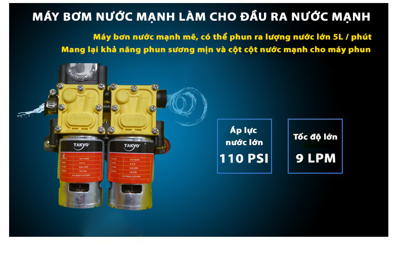 [HCM]BÌNH XỊT ĐIỆN BƠM ĐÔI TAKYO TK20-2B -20L - 12V-12AH