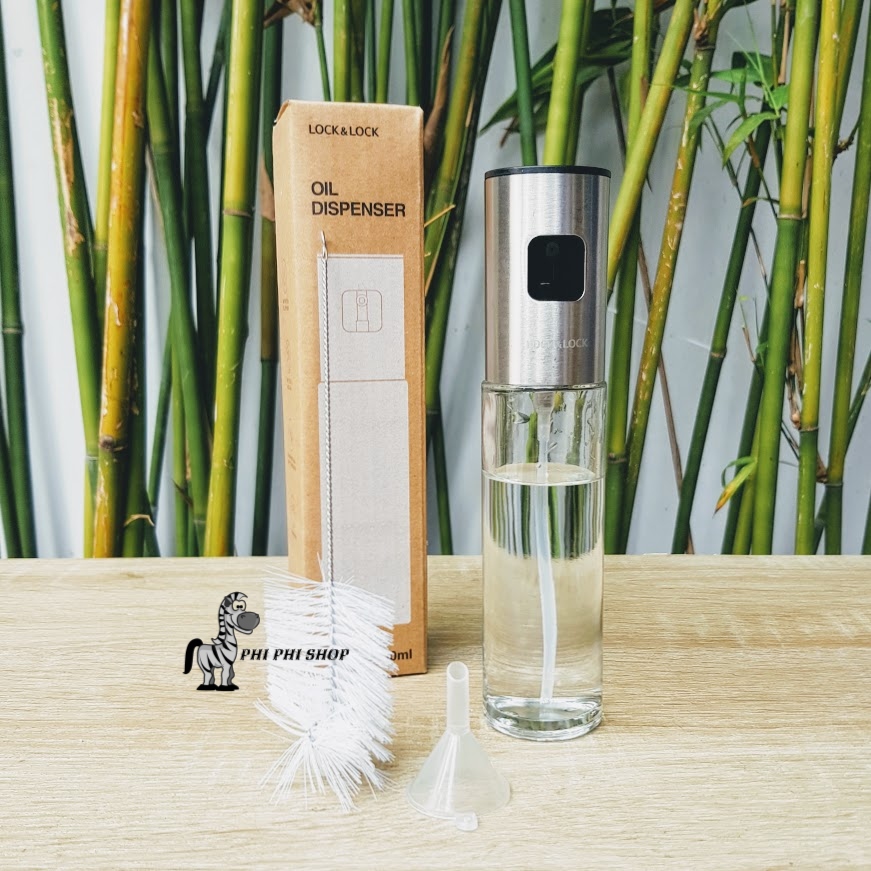 Bình xịt dầu ăn thủy tinh nắp inox Lock&Lock dung tích 100ml kèm phễu rót và cọ rửa CKO109 sử dụng kèm với nồi chiên không dầu , món nướng, salad