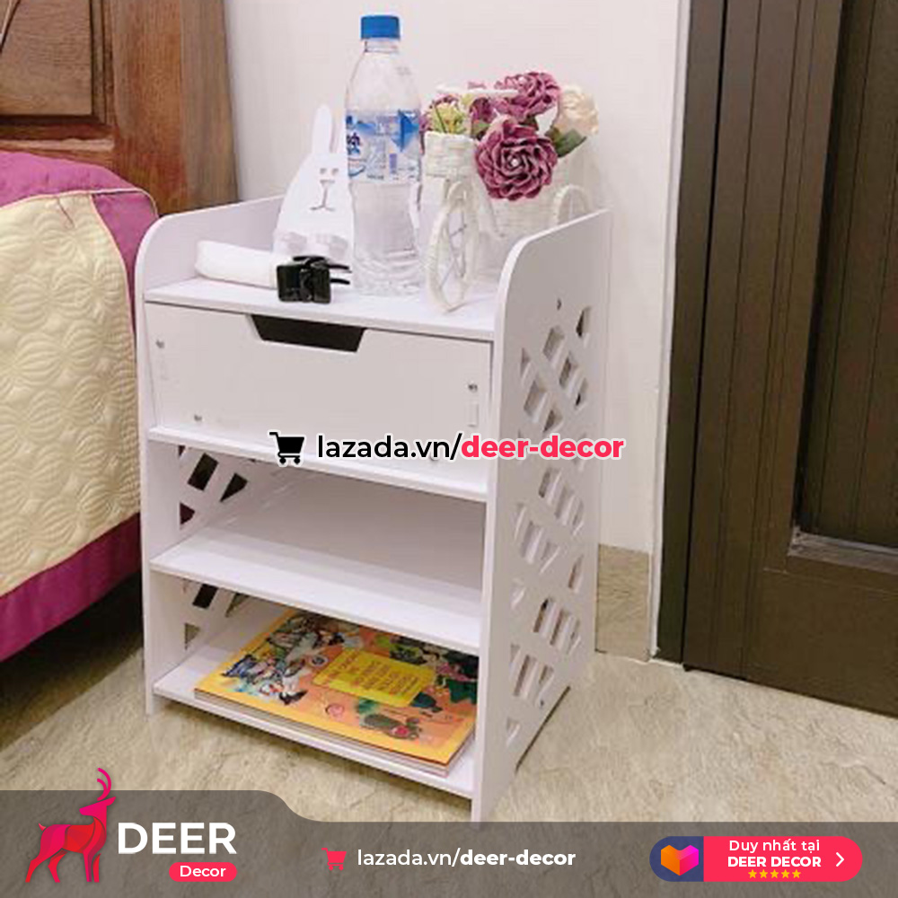 Cabinet bedside shelf-versatile-with drawer-deer decor