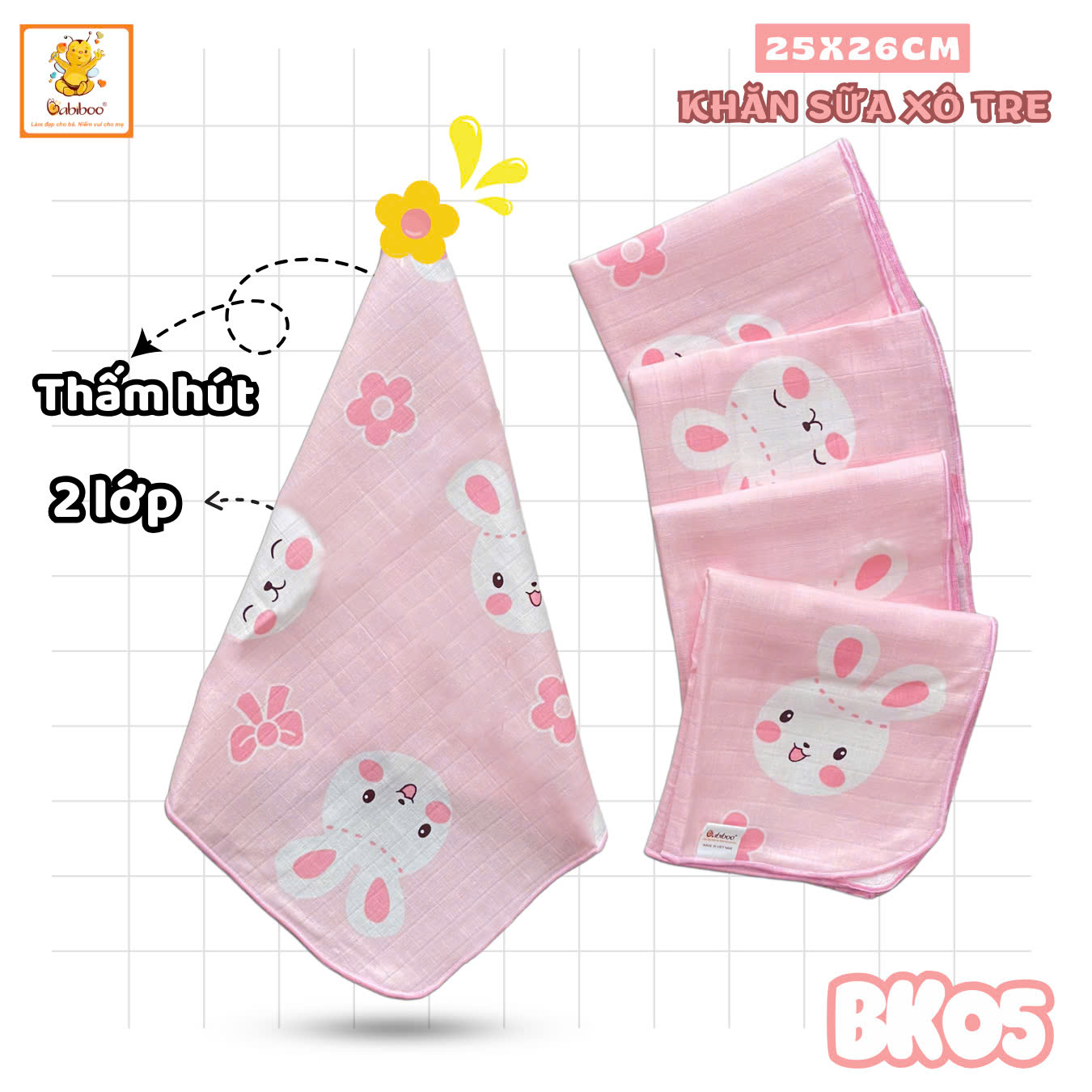 Khăn gạc sơ sinh BABIBOO khăn cho bé sơ sinh (SET 5 KHĂN) BK05