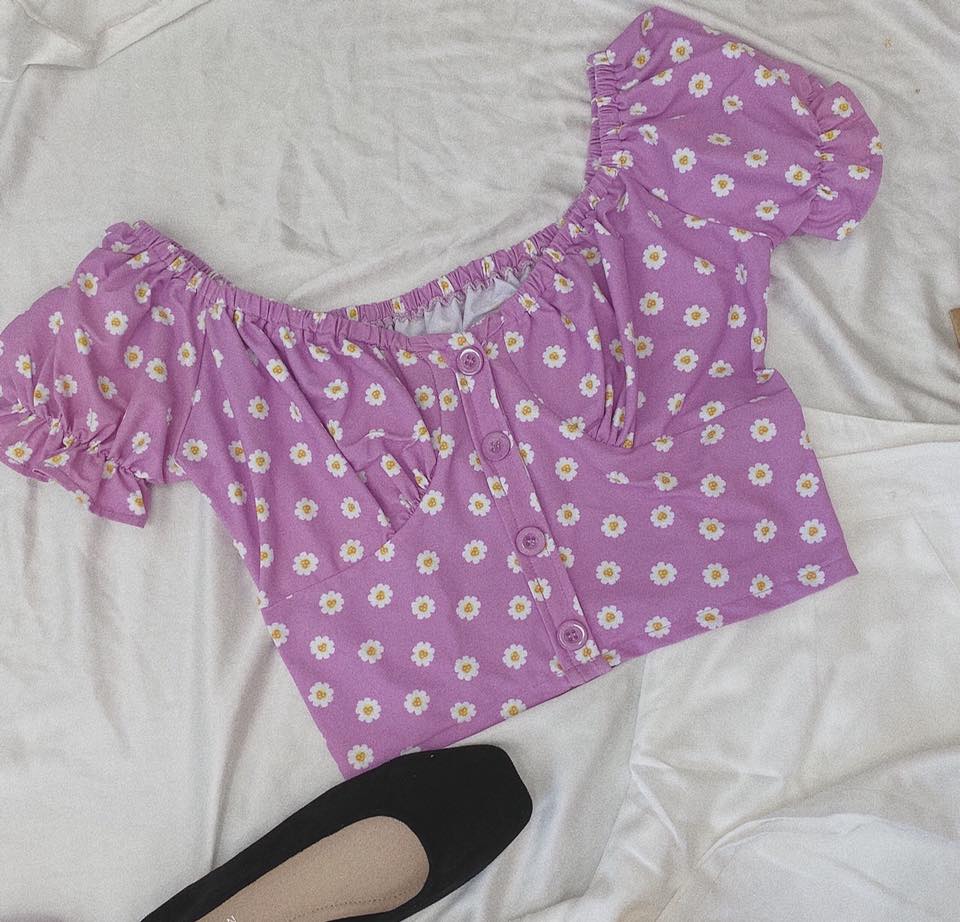 [HCM]ÁO CROPTOP HOA TÍM