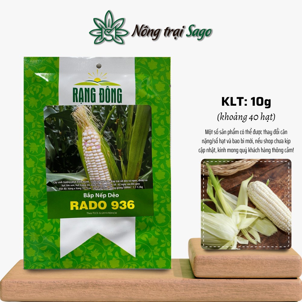 Hạt giống Bắp Nếp Dẻo Rado 936 trái to, hạt dẻo, năng suất cao, trồng quanh năm, hiệu Hạt giống Rạng Đông - Nông Trại Sago