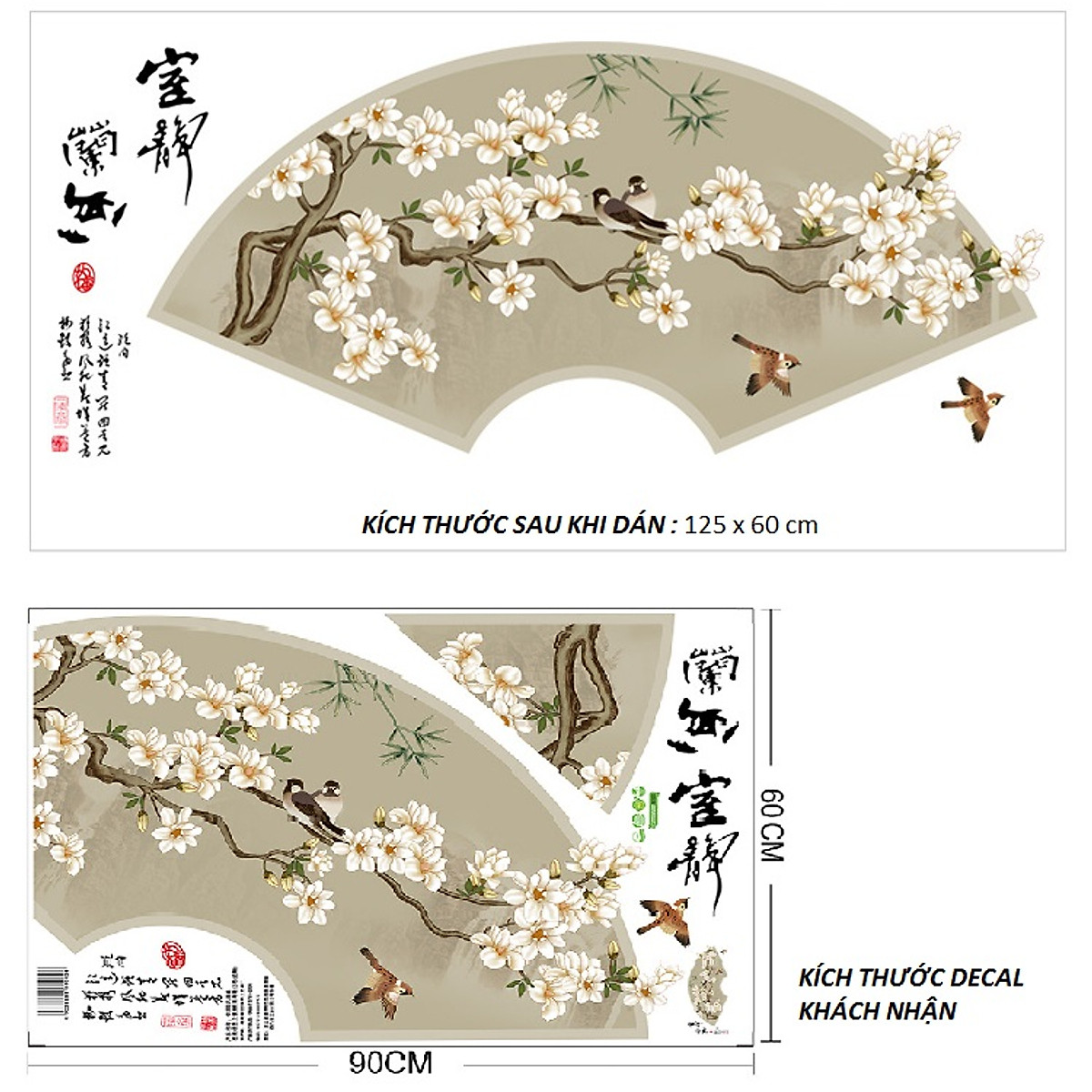 [HCM]DECAL DÁN TƯỜNG VÒM QUẠT HOA MAI TRẮNG