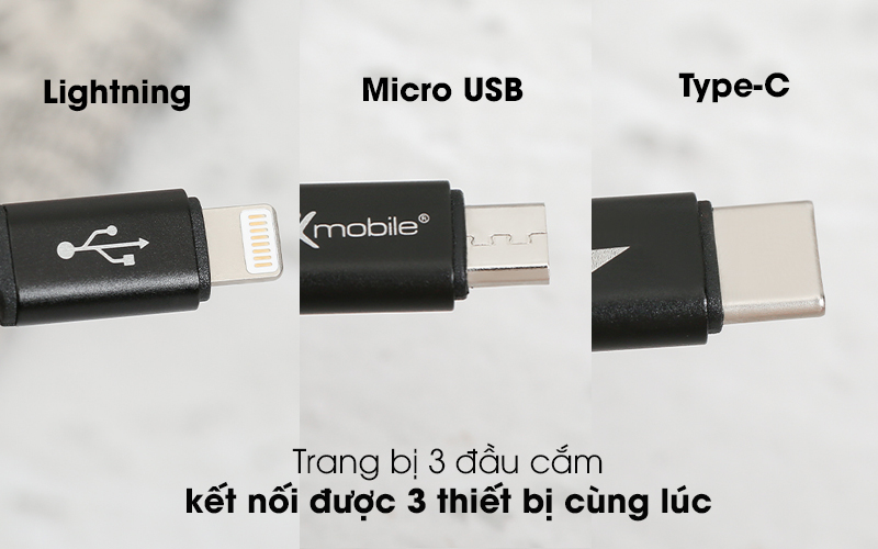 Cáp 3 đầu Lightning Type C Micro 1m Xmobile DR002 Đen ( Like New )