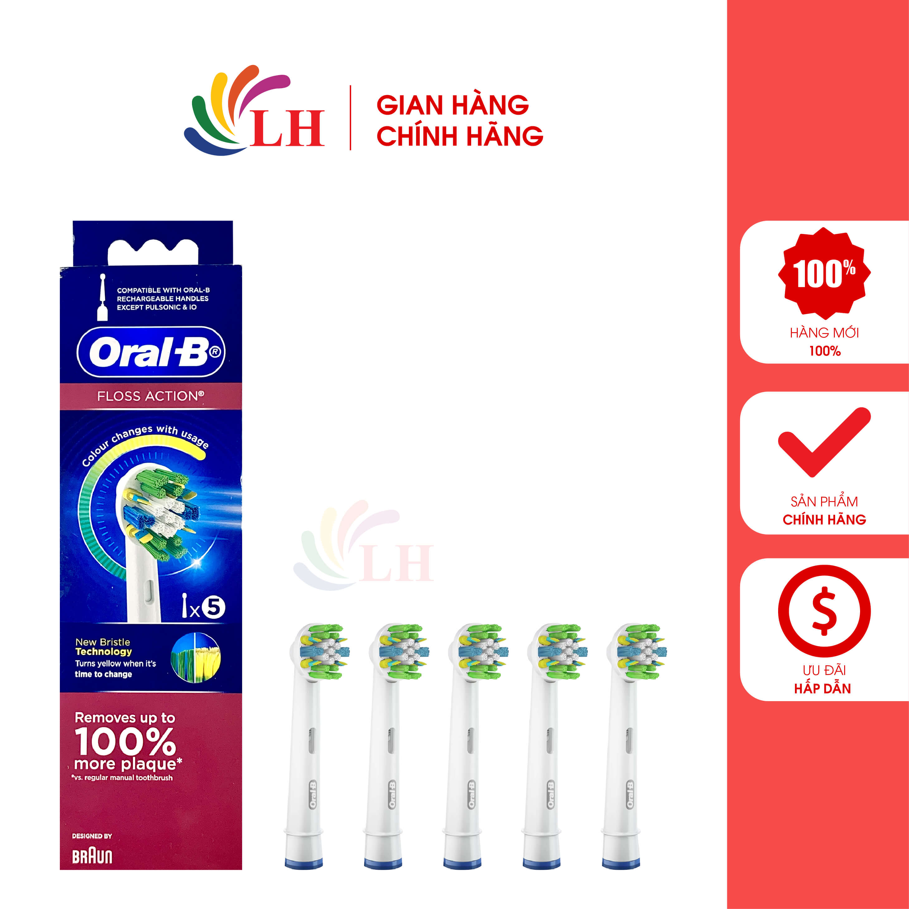 Đầu bàn chải thay thế bàn chải điện Oral-B Flossaction - Dùng thay thế cho các đầu bàn chải Oral-B, loại bỏ các mảng bám trên răng