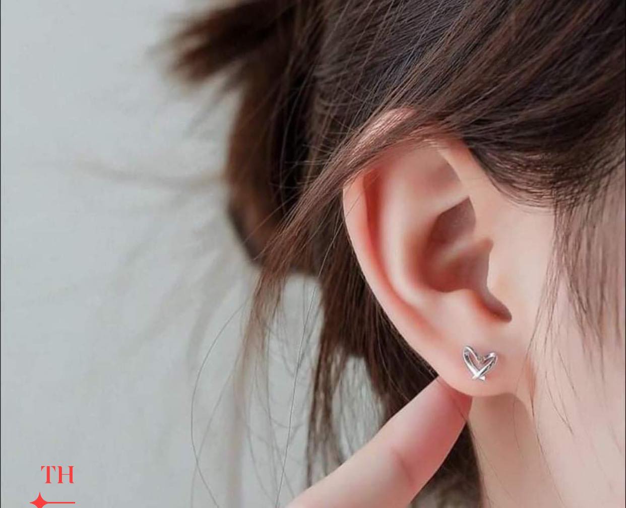 Bông tai nụ bạc Ý mặt tim MS03d
