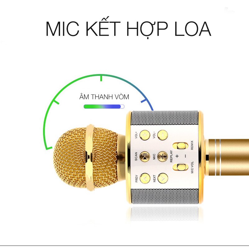 Hot Hot Giảm giá 50%, Mic Hát karaoke kết nối Bluetooth không dây WS-858L, micro không dây, micro karaoke bluetooth, micro live stream, micro không dây bluetooth Đèn Led theo nhạc