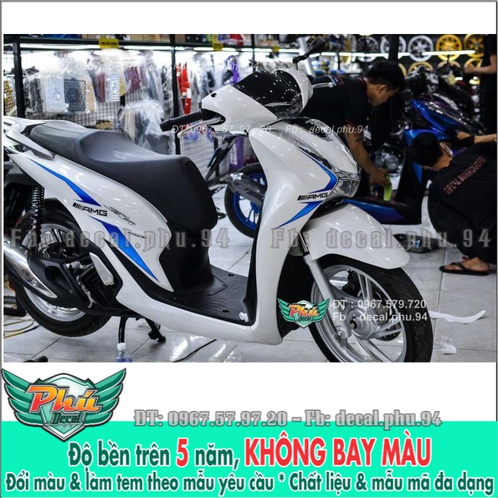 Tem rời sh 2020 chỉ xanh dán xe trắng