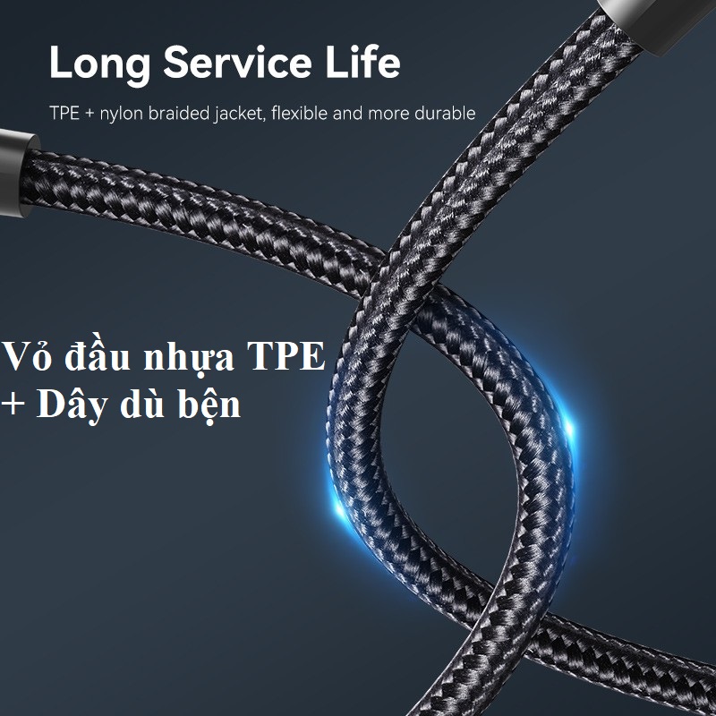 Cáp sạc và dữ liệu USB-Type_C  3A Vetion CTF (25 cm)