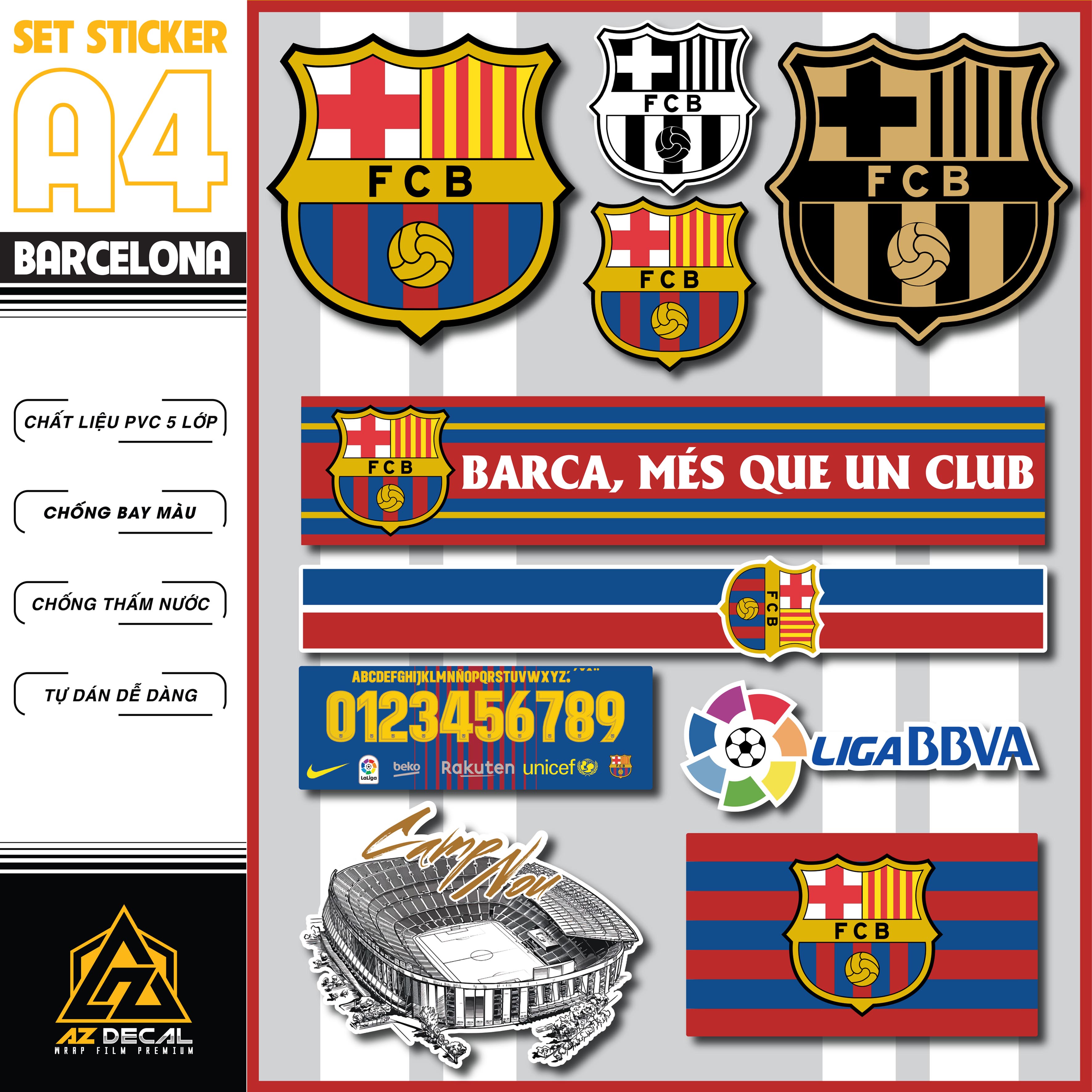 Sticker Bóng Đá FC BARCELONA Dán Tem Xe, Dán Nón, Điện Thoại, Laptop