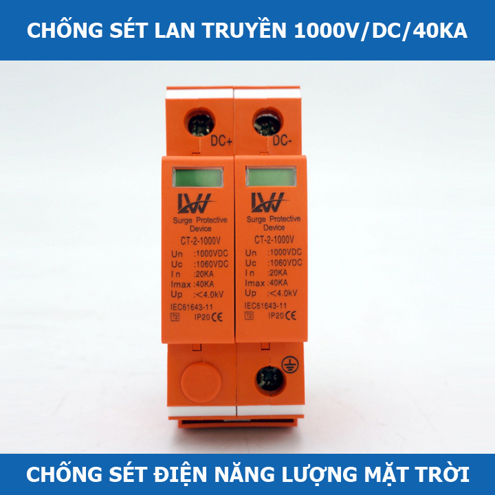 Thiết bị chống sét lan truyền DC 1000V 2P/40KA LW bảo vệ chống sét năng lượng mặt trời - át chống sét- chống sét lan truyền dc - chống sét dc