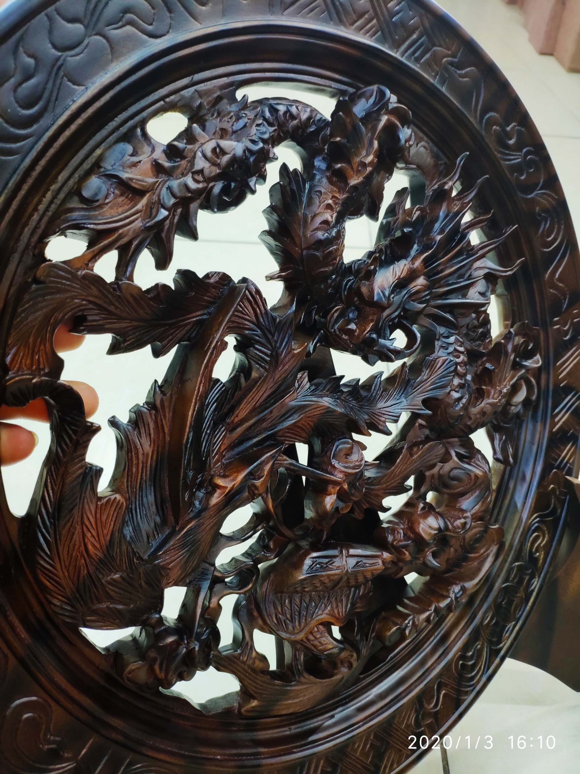 đĩa gỗ tứ linh gỗ muồng đen