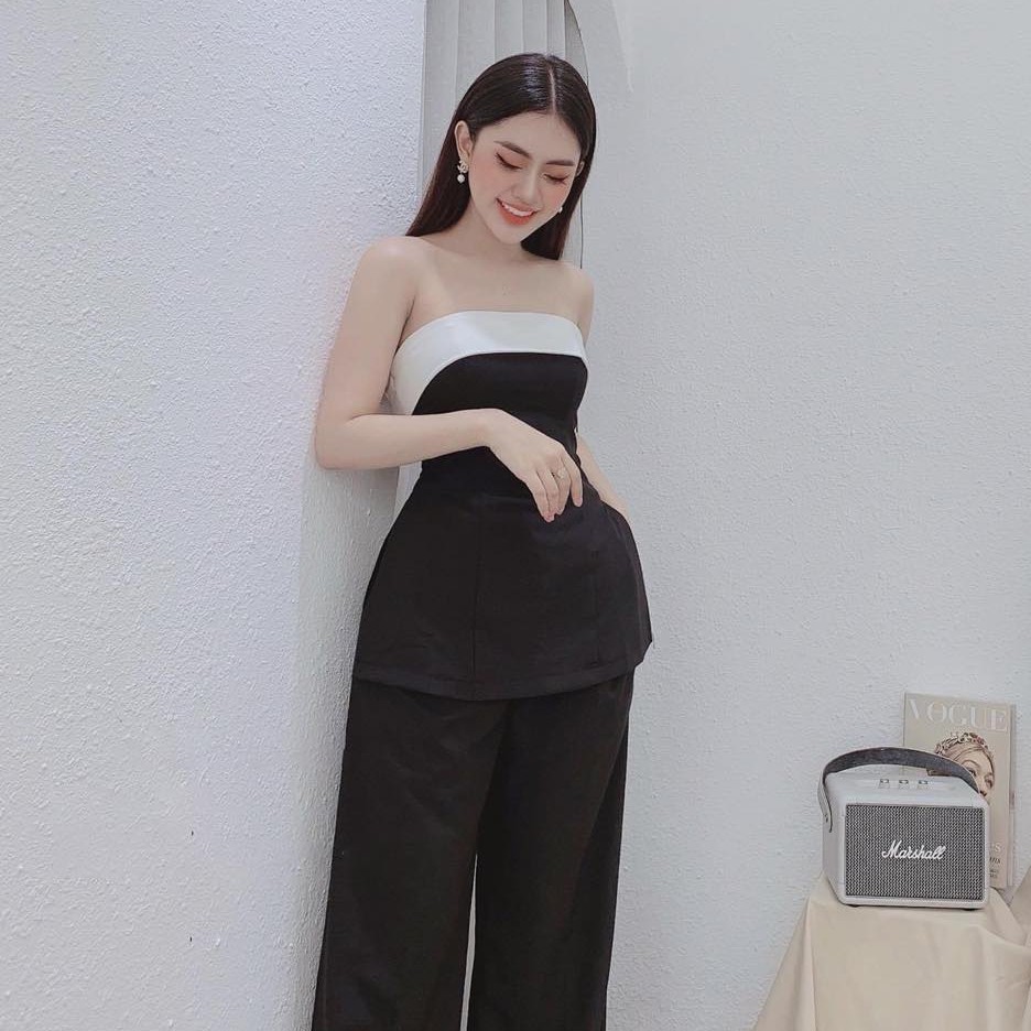 ( Quà tặng dây cột tóc ) Áo Crop Cup Ngực Đen Phối Trắng