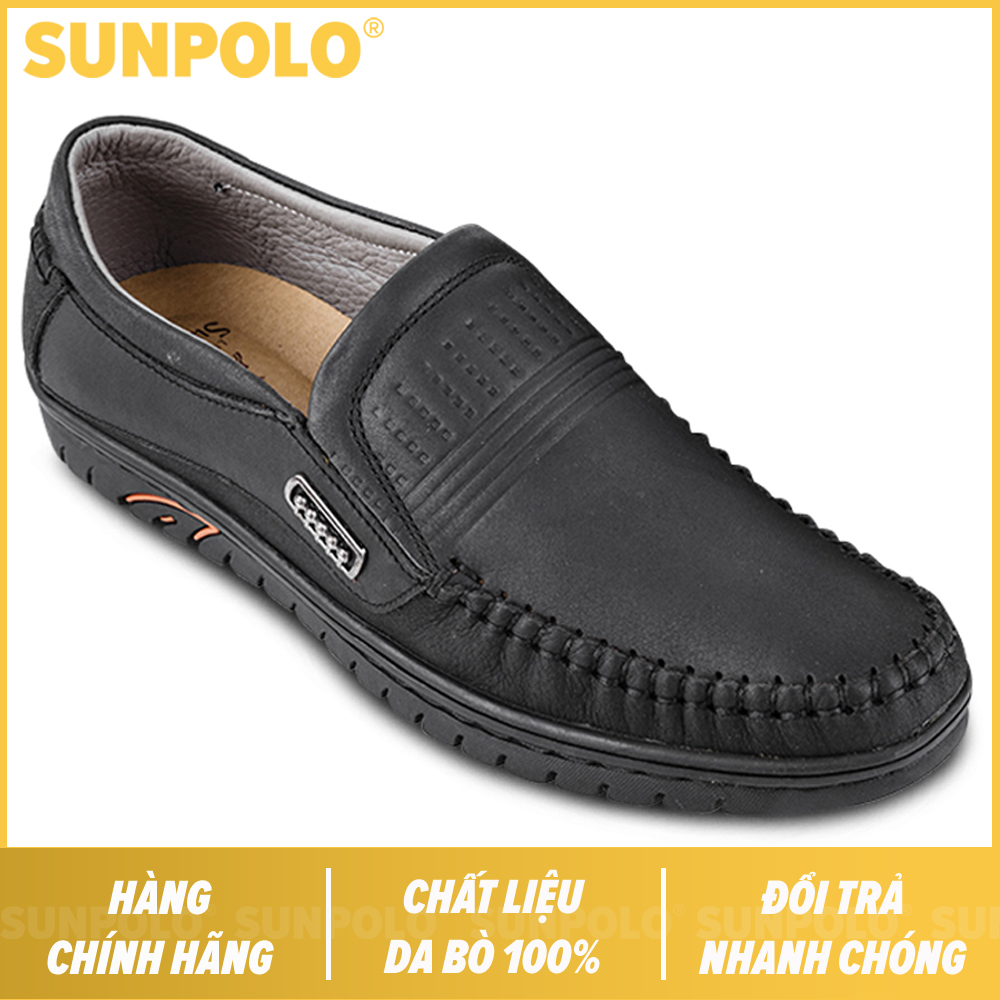 Men leather shoes rubber sole SUNPOLO LS3028D (black)