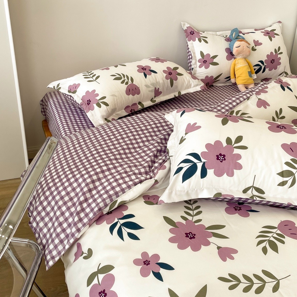 Bộ Chăn Ga Gối Cotton Poly - Hoa Tím ( 1 Drap + 2 Vỏ Gối Nằm + 1 Vỏ Chăn ) Tiệm Nhà Cá