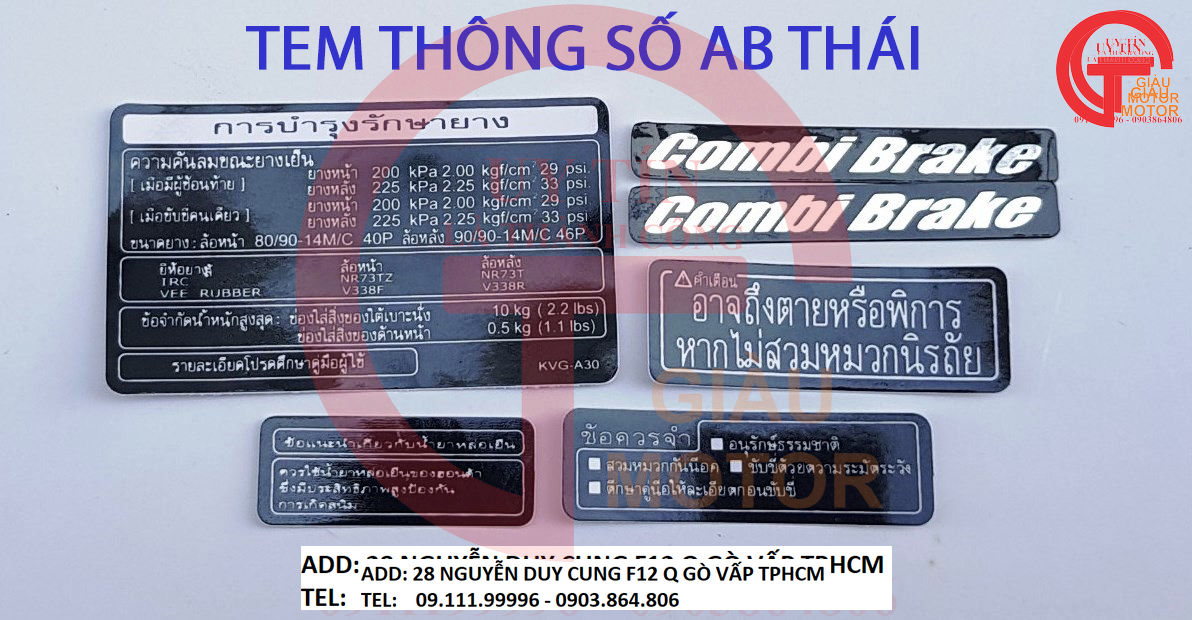 BỘ TEM THÔNG SỐ CHO XE HONDA AIR BLADE THÁI