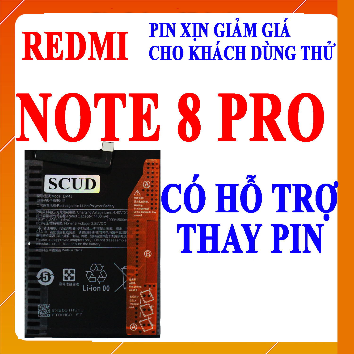 Pin scud cho xiaomi redmi note 8 pro bm4j 4500mah