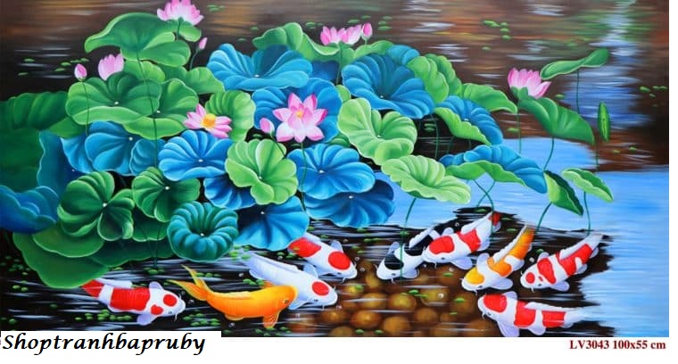 [HCM]Tranh thêu Cửu Ngư Quần Tụ LV3043 kích thước 100 x 550 cm