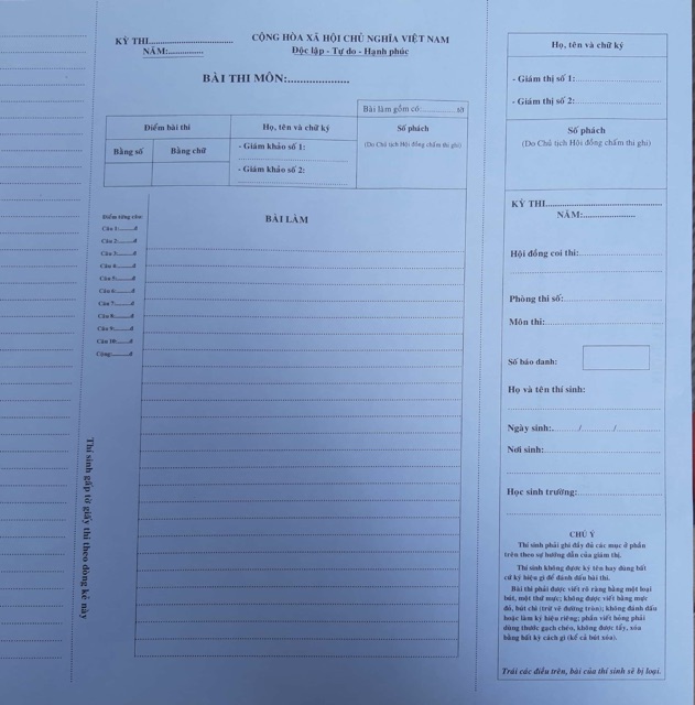 Giấy thi A3 ( 100 Tờ ) Phách Dọc