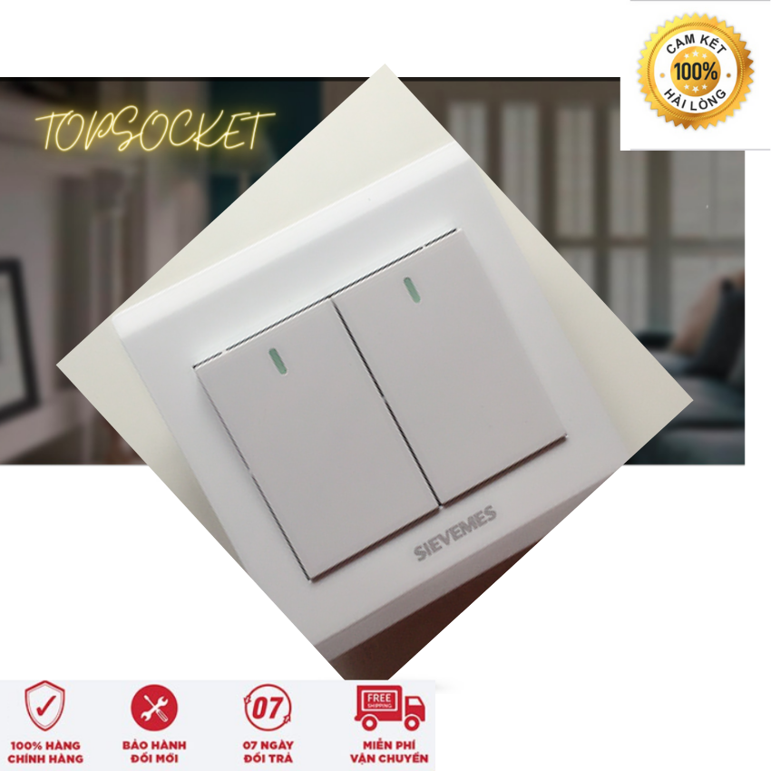 Công tắc đôi một chiều mặt vuông PVC chống cháy toàn thân trắng có viền